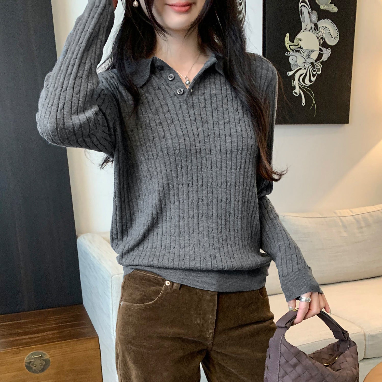 High-Neck Knit Sweater for Women, Slim Fit, Long Sleeve